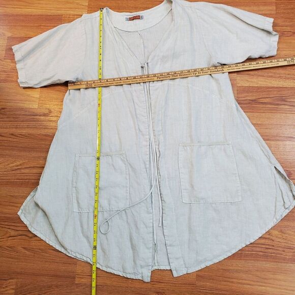 Blue Fish Size 1 Linen tie Front Tunic 5306 Contrast Cardi Dew-P Hand Printed - Picture 15 of 16